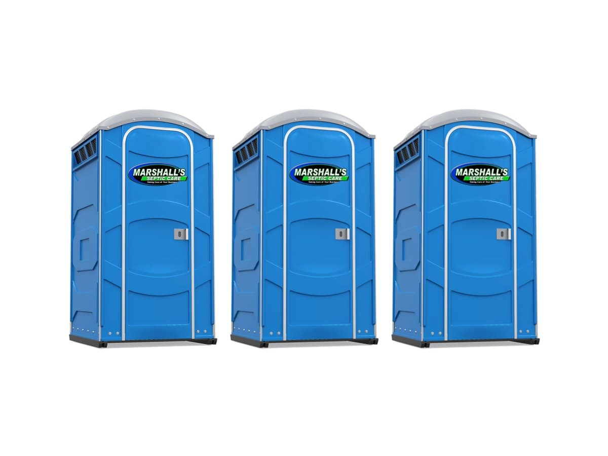 Three Marshall's-branded portable toilets